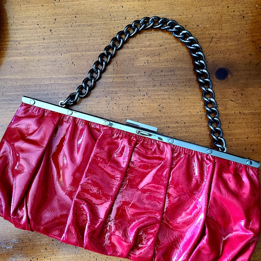Perlina Patent Leather Red Clutch